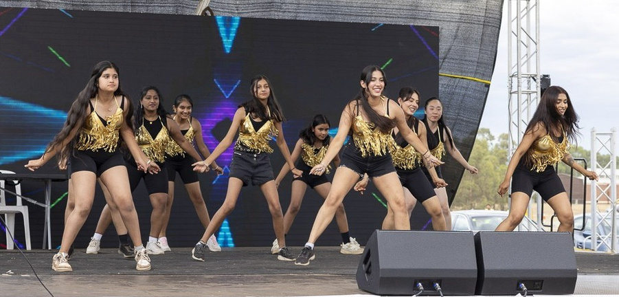 Cultural stalls and performers at a community multicultural festival in Geelong